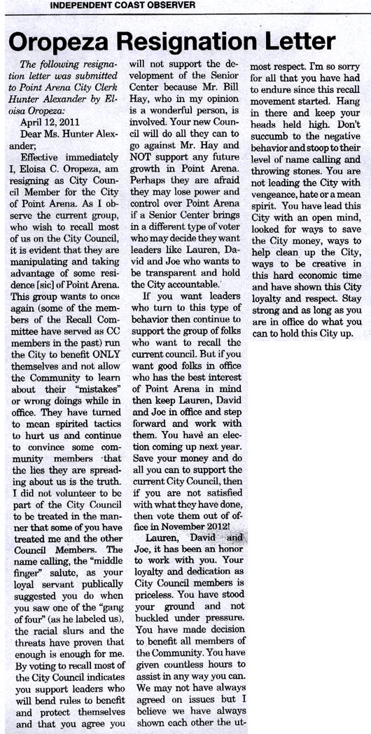 Eloisa Oropesa's letter